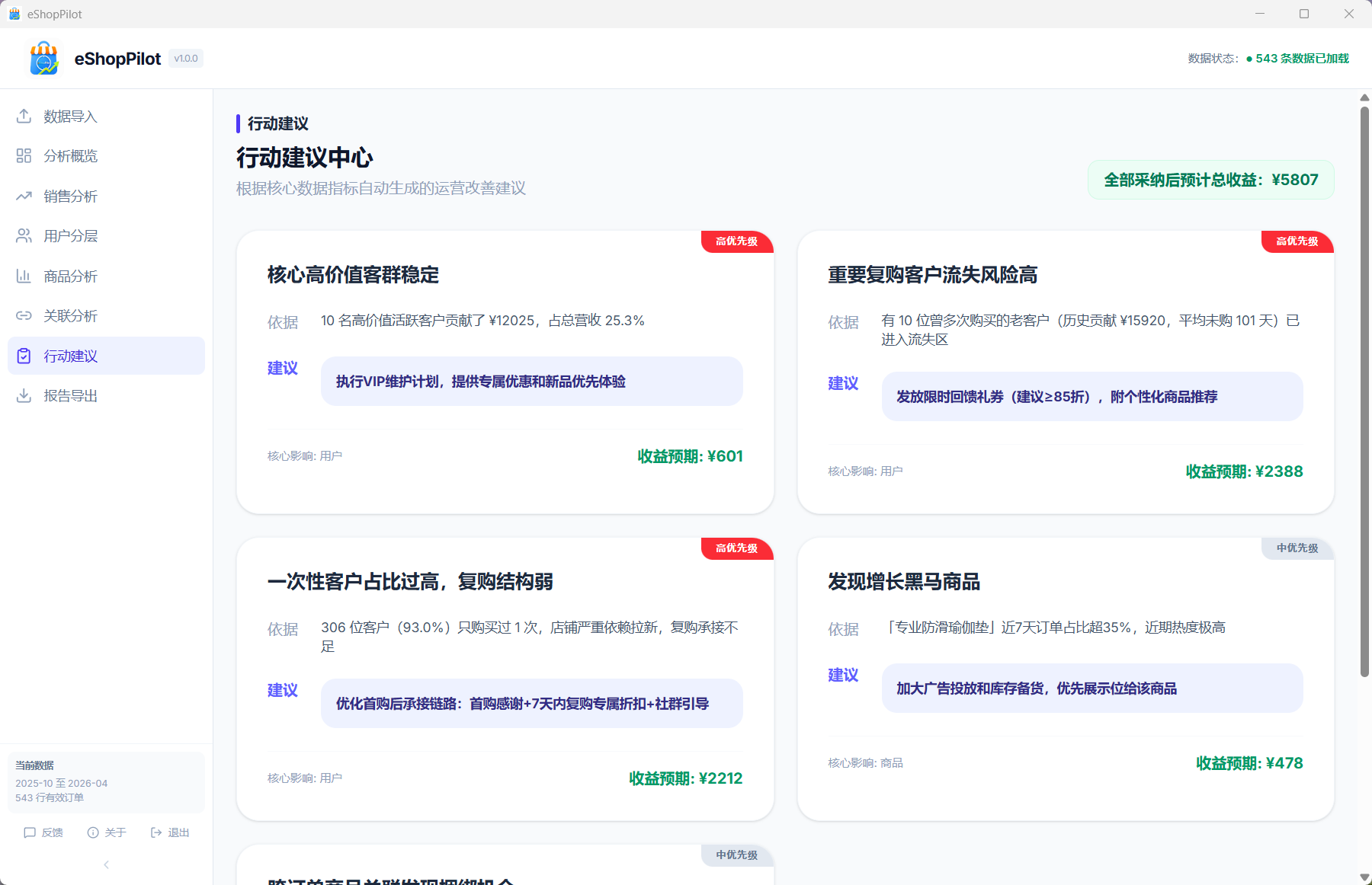 行动建议 界面截图